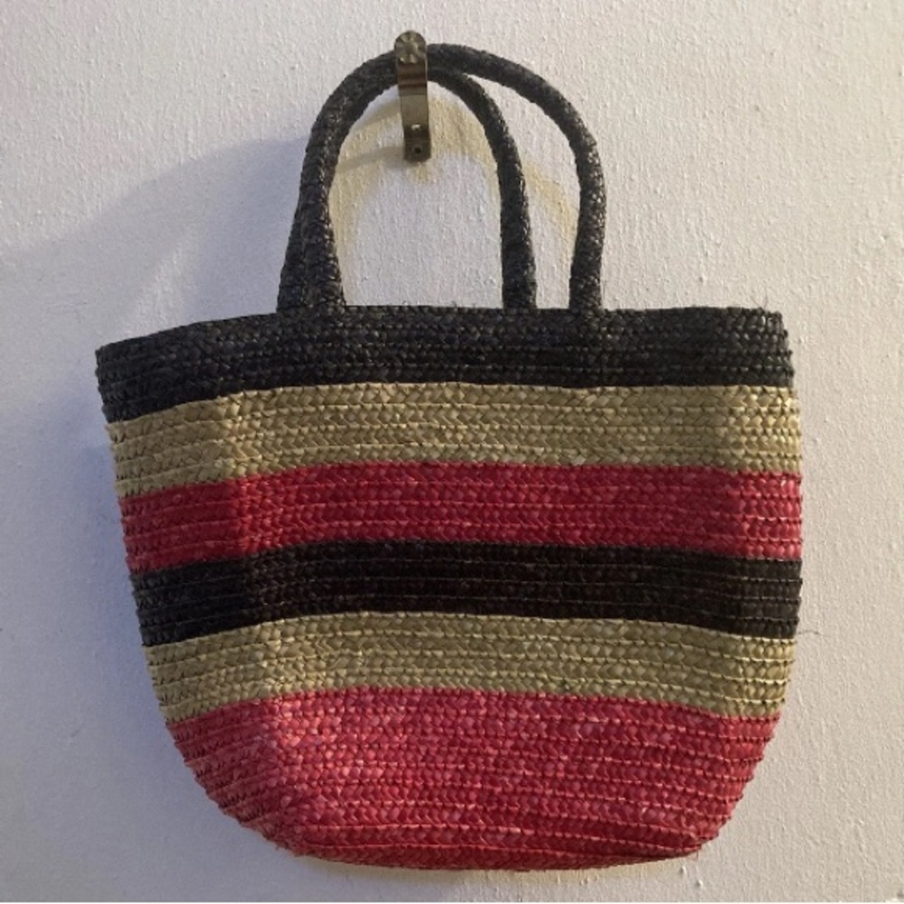 Laura Ashley Women’s Straw Spring Summer Tote Handbag, Vintage, 100% Cotton